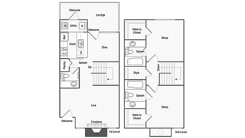 Floor plan 2 BR x 2.5 BA Townhome with W/D - C