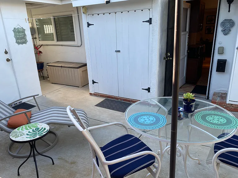 Entrance, laundry room, private patio