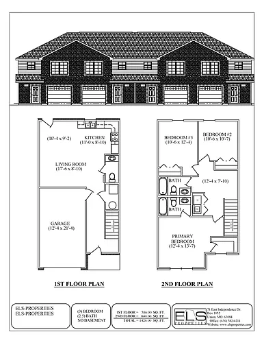 Floor plan 3BR-3BA Townhome - 1 Car Garage