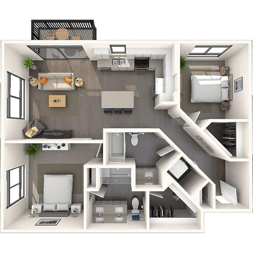 Floor plan Traditional 2x2 1021-1078 SF