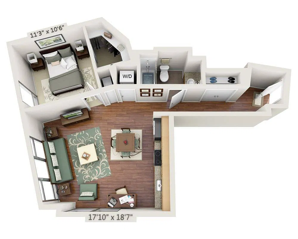 Floor plan One Bedroom A1K