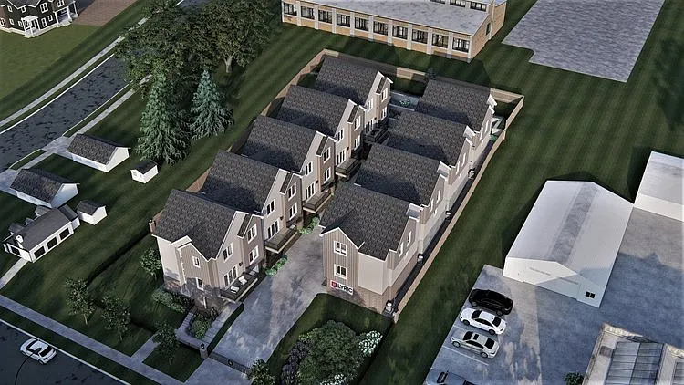 Drone rendering of Lyric Townhomes.