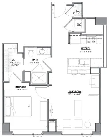 Floor plan 1 Bed/1 Bath-1E-1