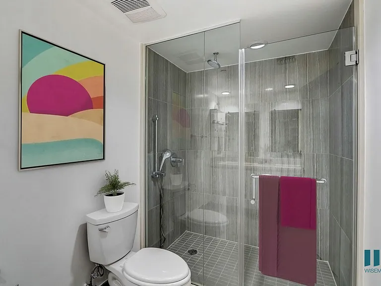 Bathroom with Large-Size Walk-In Shower with Glass Doors