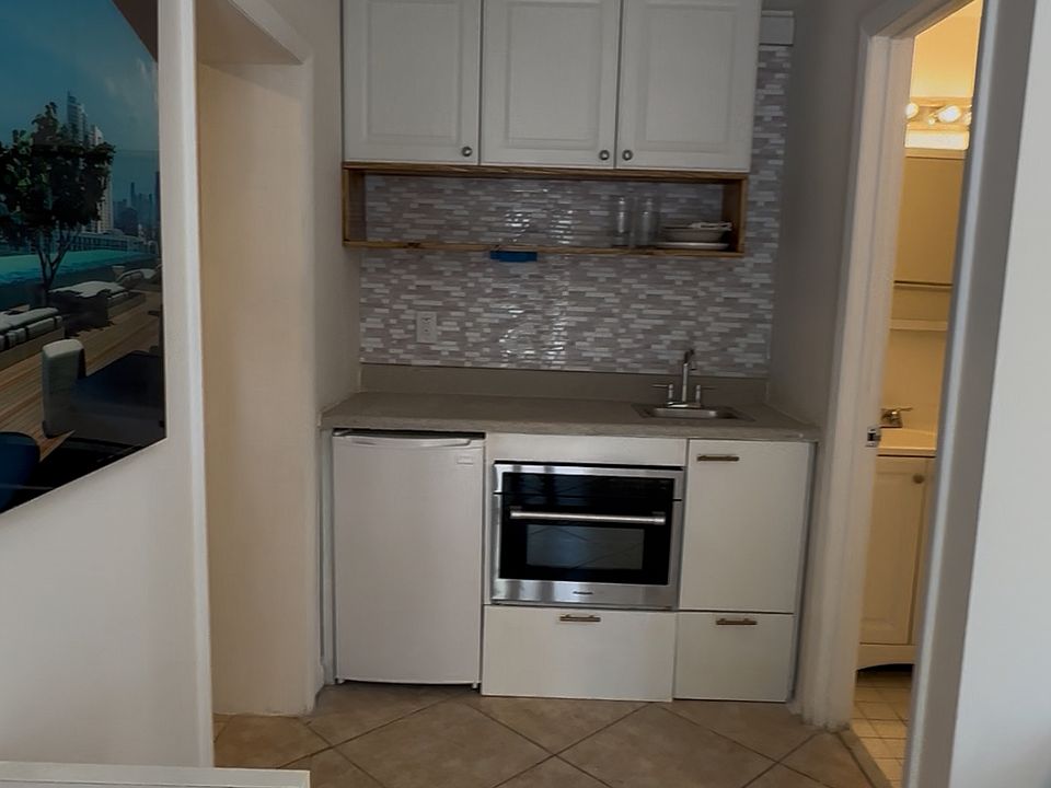 The kitchenette with plenty of storage, an induction cookplate, and a microwave oven