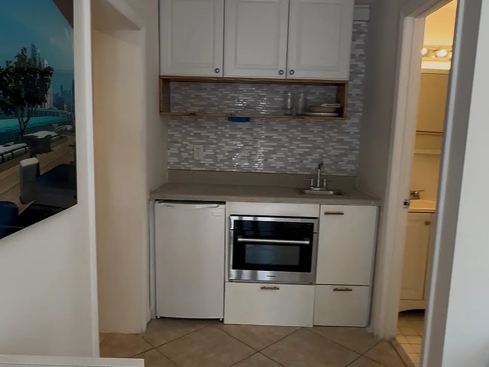 The kitchenette with plenty of storage, an induction cookplate, and a microwave oven