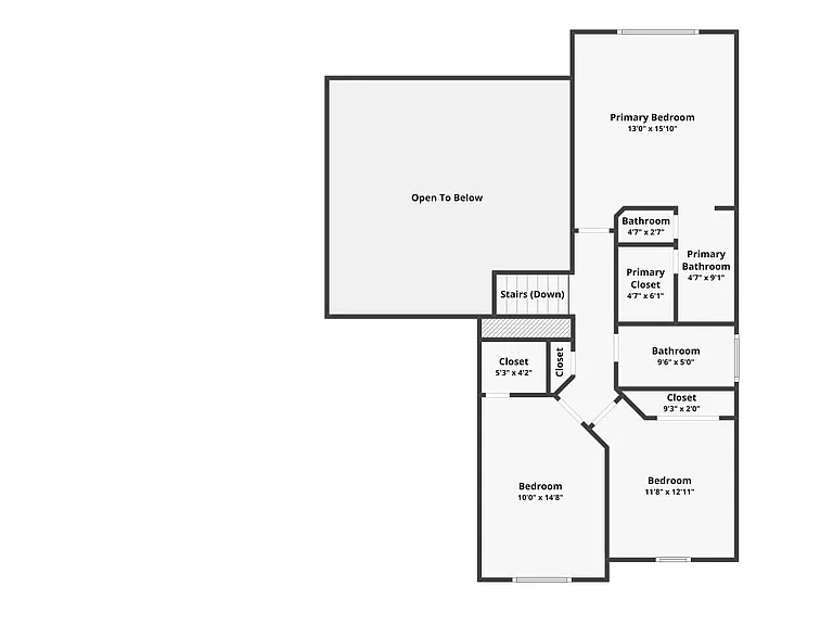 Floor plan of second floor where primary bedroomn is located