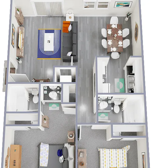 2 Bed 2 Bath Floorplan Diagram