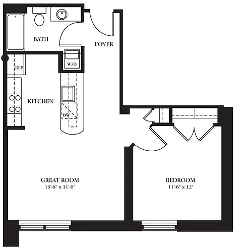 Floor plan AC-G One Bedroom, One Bathroom