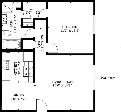 Floor plan 1X1 Reno