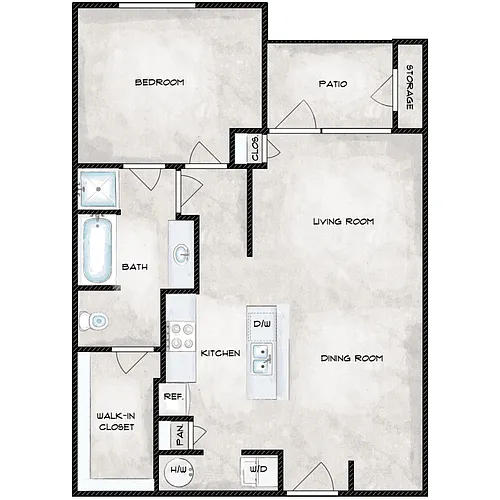 Floor plan 1 Bed 1 Bath B
