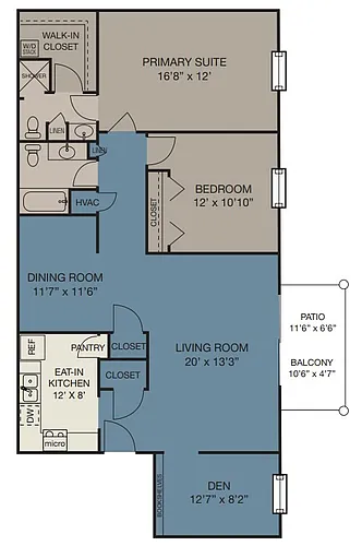 Floor plan 2 Bed/2Ba Den W/D Up