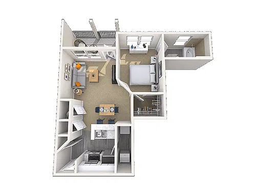 Floor plan Traditional 1x1 610-692 SF