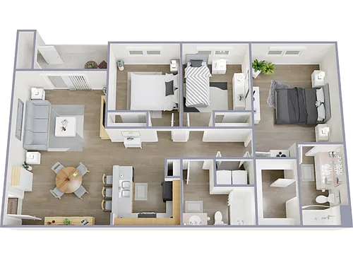 Floor plan 3 Bed, 2 Bath (60% Income Restricted)