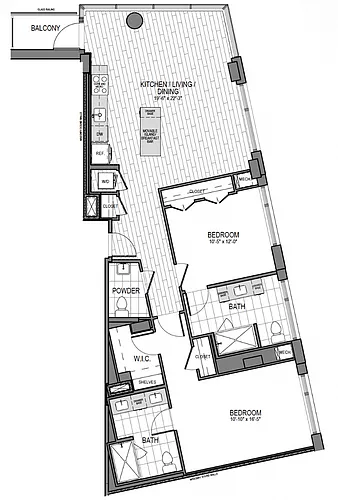 Floor plan 2BR/2.5BA BALCONY