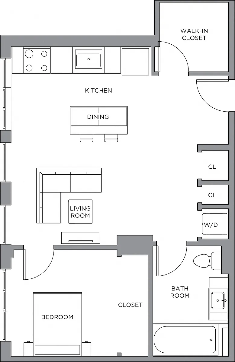 Floor plan 1 Bed/1 Bath-700b