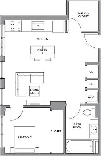 Floor plan 1 Bed/1 Bath-700b