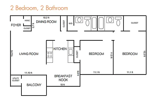 Floor plan 2 Bedroom 2 Bath Contemporary