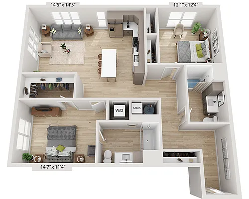 Floor plan Two Bedroom B2I