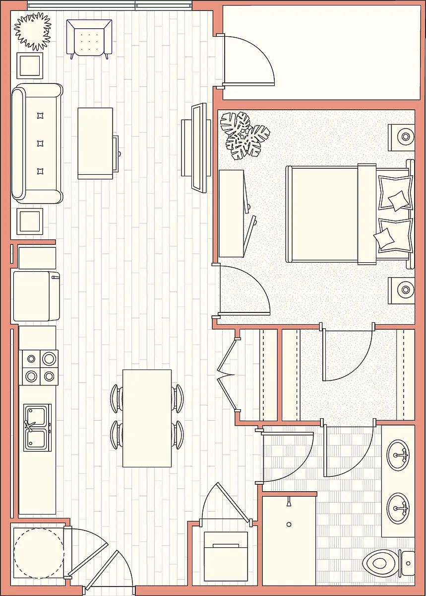 Floor plan A2 - 1 Bed 1 Bath