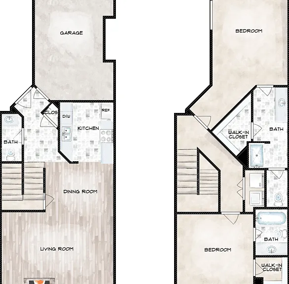 2x2.5 Townhome Floorplan Diagram