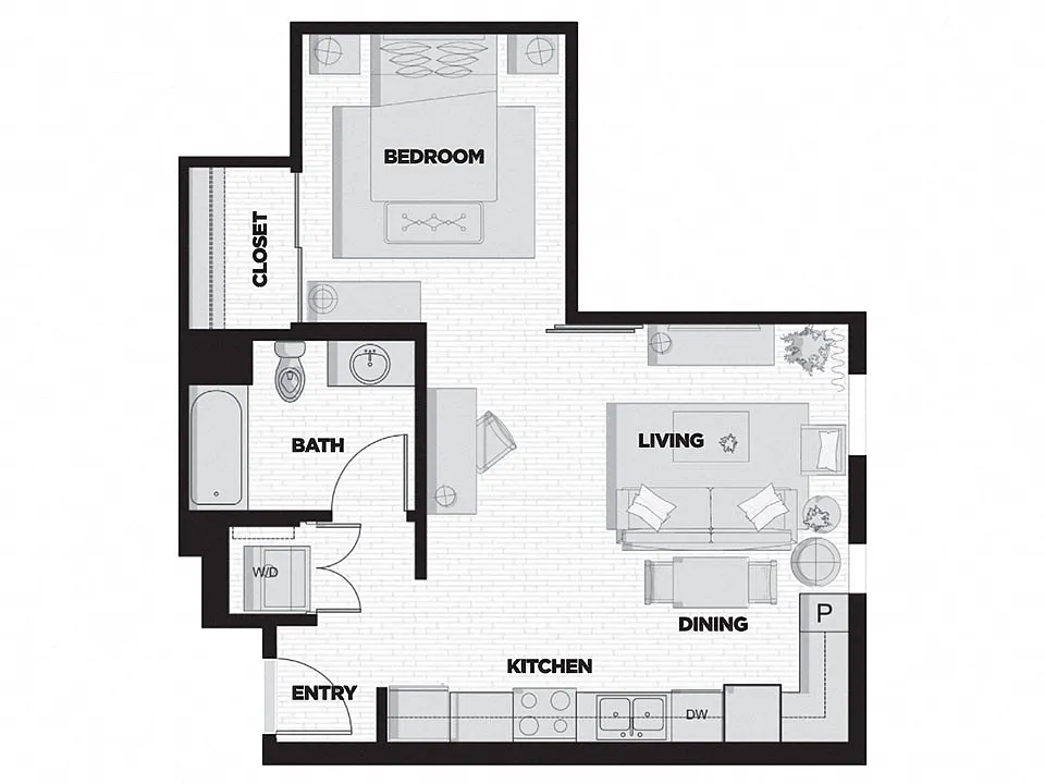 Floor plan 1 Bed - 1 Bath F
