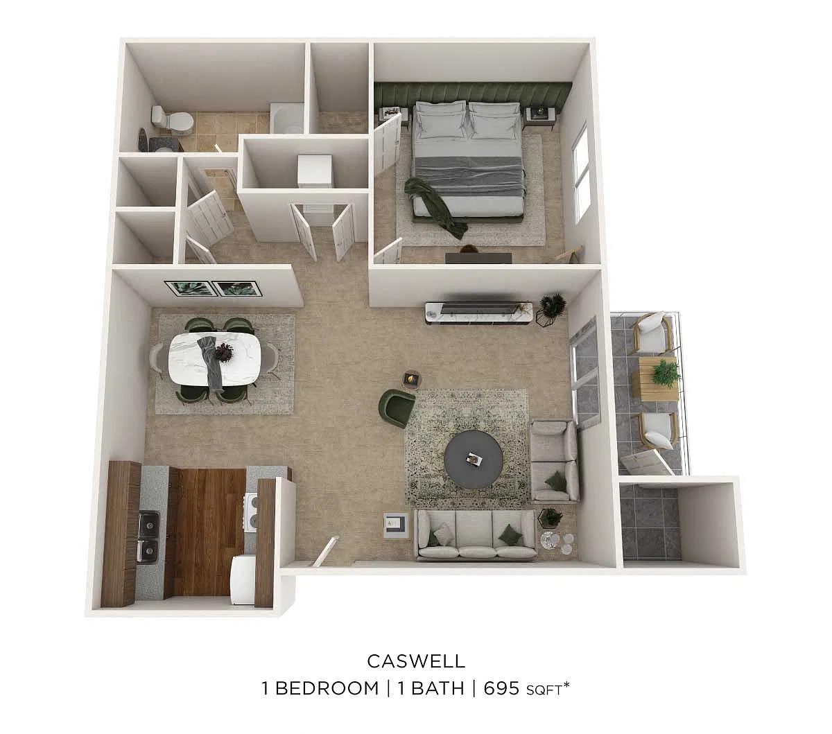 Floor plan One Bedroom - 695 sqft