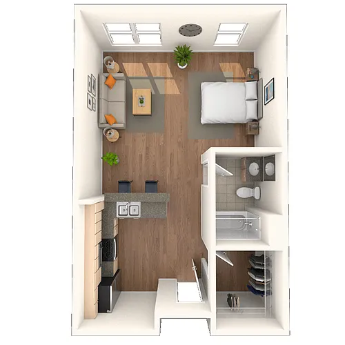Floor plan Studio 0x1 447-740 SF