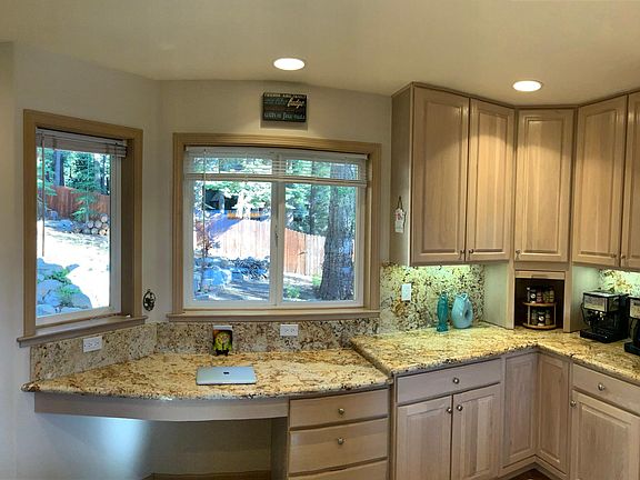 Coffee station and work station overlooking backyard