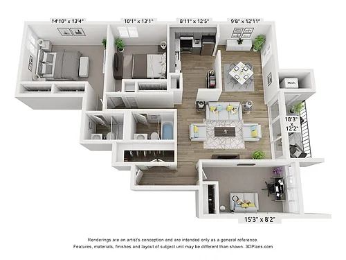 Floor plan Q - 2BR 2BA (1160sf)