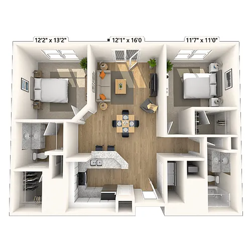 Floor plan Traditional 2x2 1097-1197 SF
