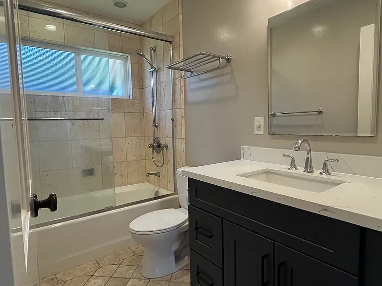 Bathroom with new vanity, counter top, light fixture