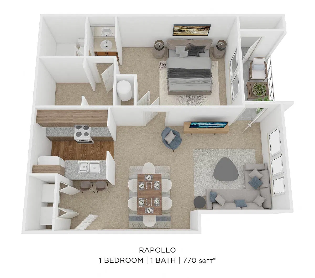 Floor plan One Bedroom- 770sqft