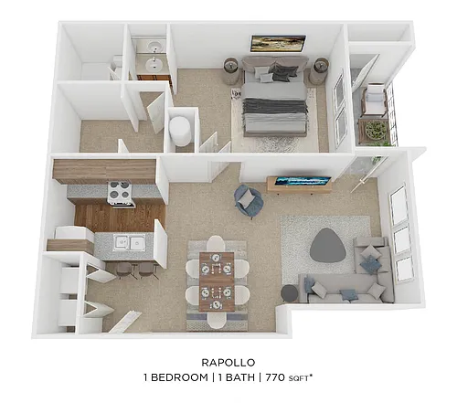 Floor plan One Bedroom- 770sqft