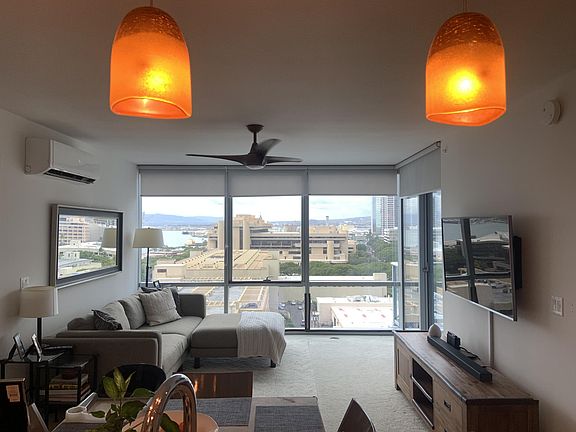 Living room and floor to ceiling windows