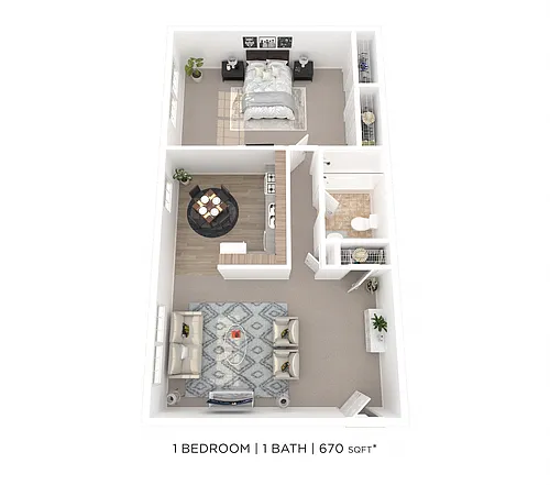 Floor plan One Bedroom - 670 sqft