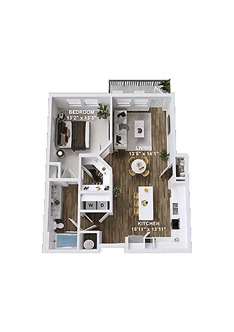 Floor plan 1 Bedroom, 1 Bath A5
