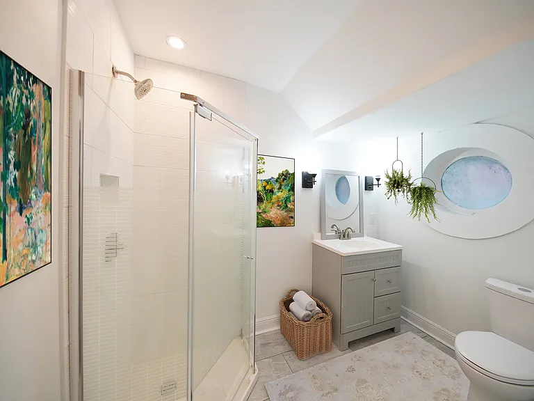 First floor home, bathroom staged.