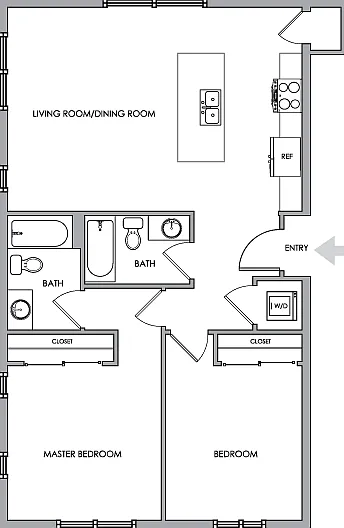 2D Floor Plan Rendering - Two-Bedroom, Two-Bathroom | Option 5 2D Floor Plan Rendering - Two-Bedroom, Two-Bathroom | Option 5
