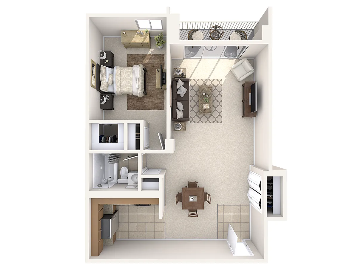 Floor plan Cezanne - One Bedroom, One Bath (East)