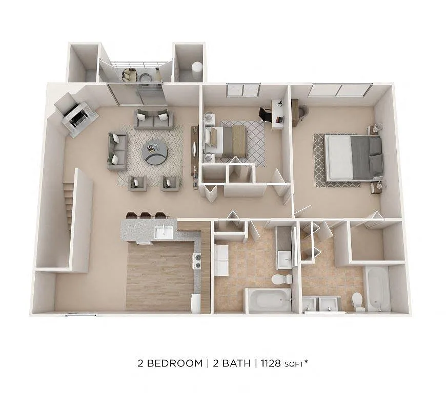 Floor plan Two Bedroom 2 Bath - 1,128 sqft