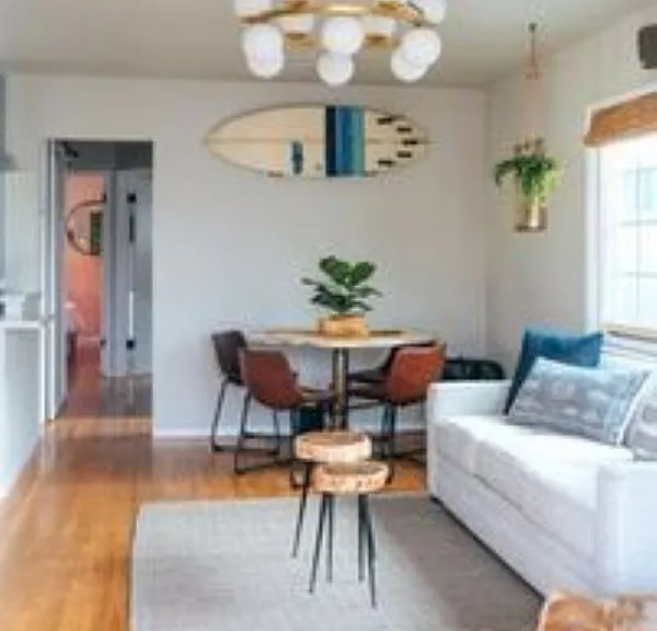 Queen sleeper sofa & table for 4 with west coast vibe