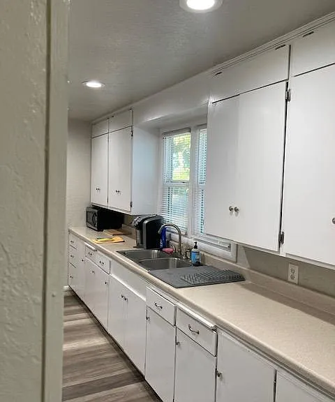 Kitchen, new sink, disposal, inset lights, clean look