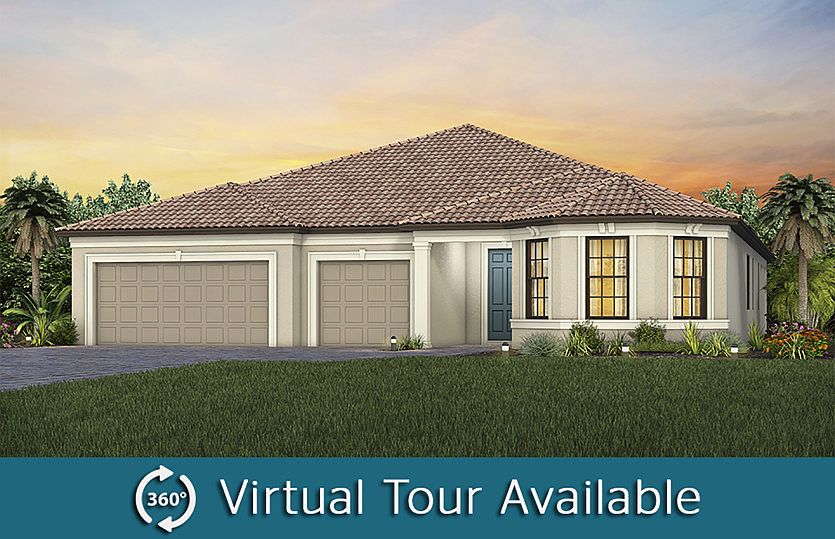 The Renown, a one-story single family home with a 3 car garage shown as Home Exterior FM2