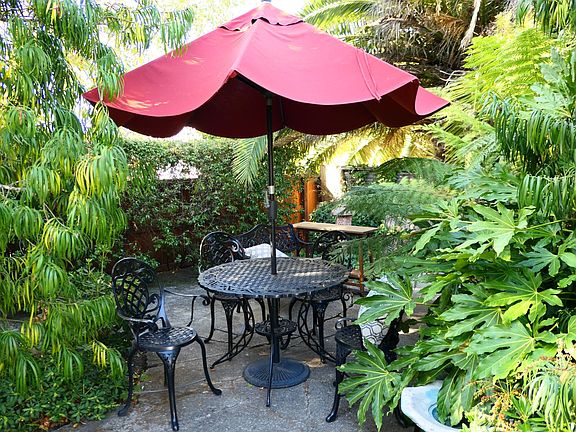 One of two shared patio spaces