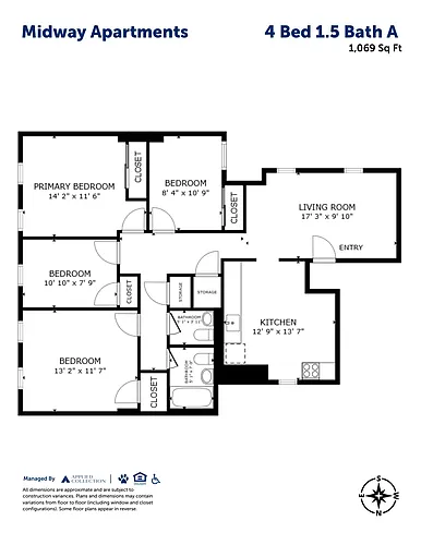 Floor plan 4 Bed 1.5 Bath A
