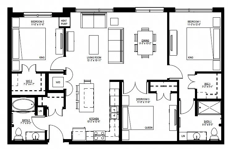 Floor plan Three Bedroom - G (60%)