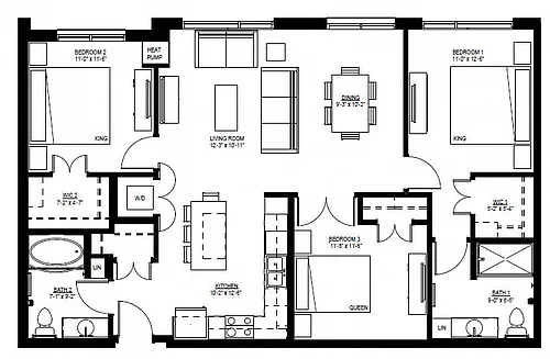 Floor plan Three Bedroom - G (60%)