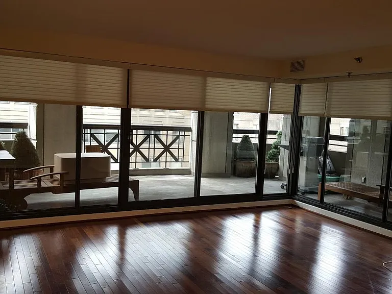 Living area with blinds showing