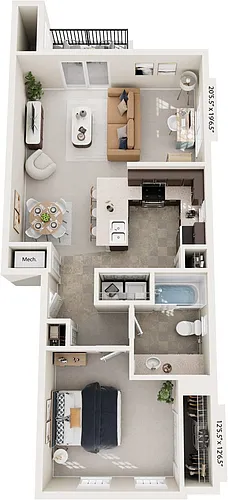 Floor plan One Bedroom End